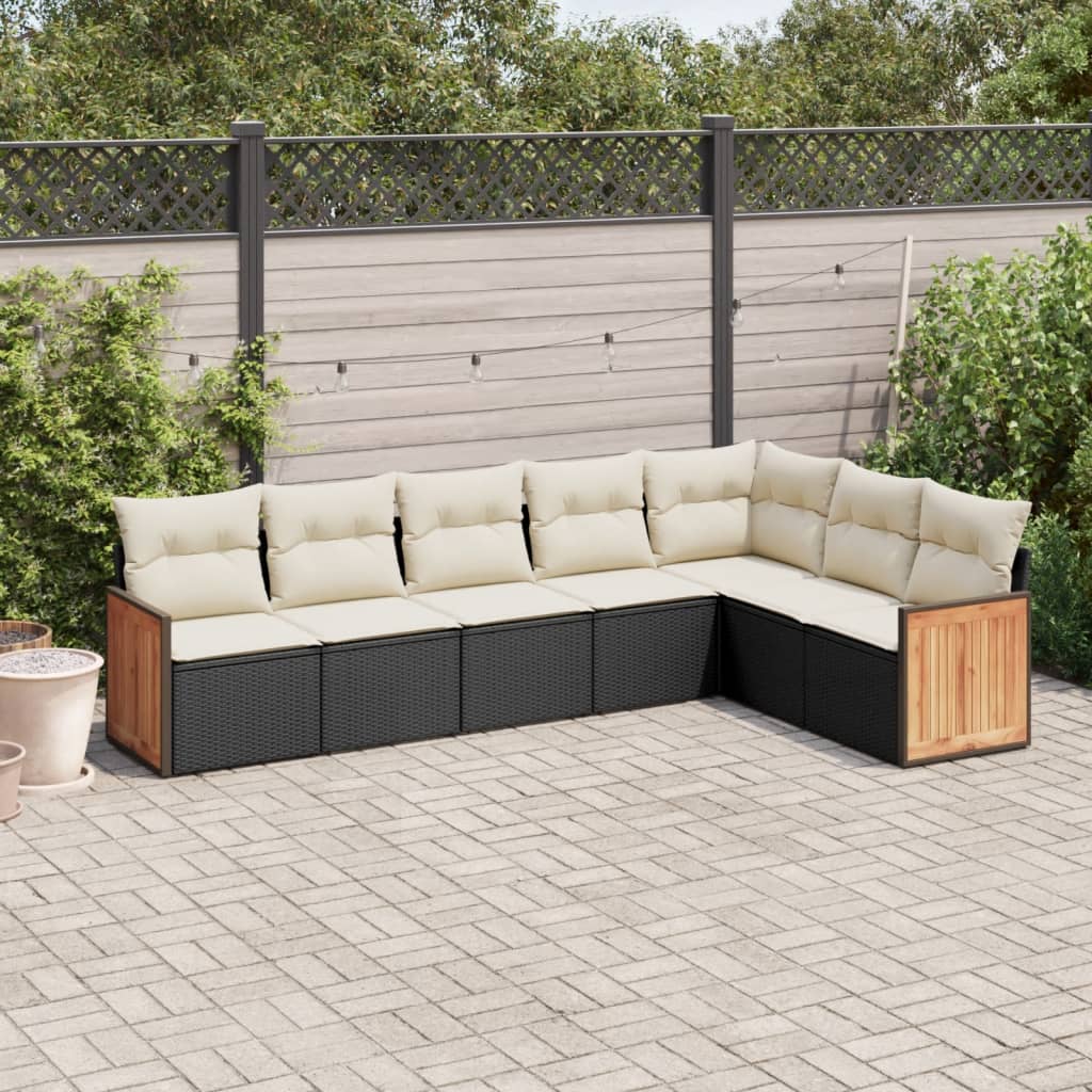 7-delige Loungeset met kussens poly rattan zwart is nu te koop bij PeponiXL, paradijselijk wonen!