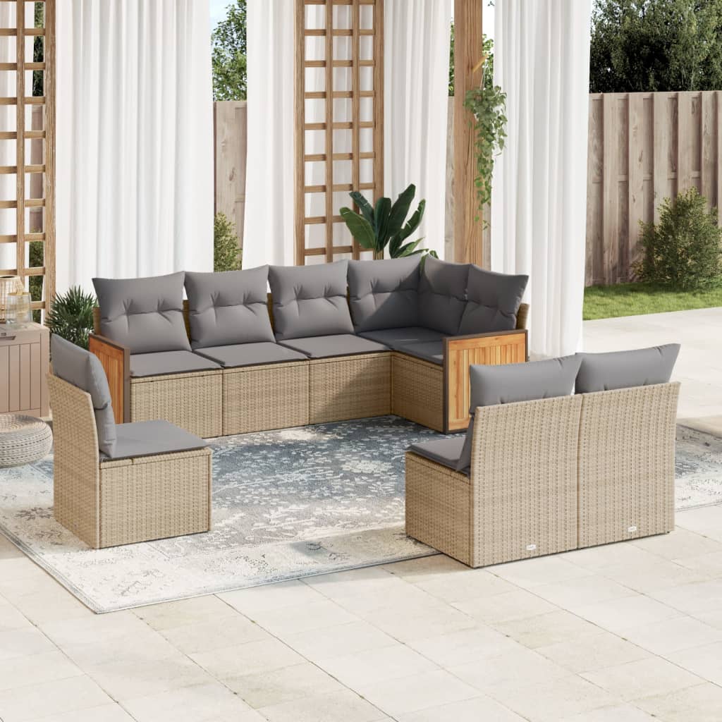 8-delige Loungeset met kussens poly rattan beige is nu te koop bij PeponiXL, paradijselijk wonen!