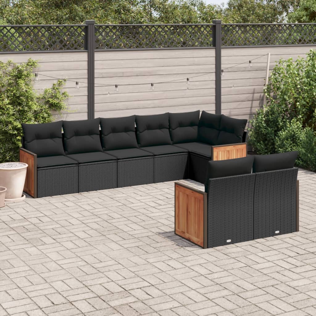 8-delige Loungeset met kussens poly rattan zwart is nu te koop bij PeponiXL, paradijselijk wonen!