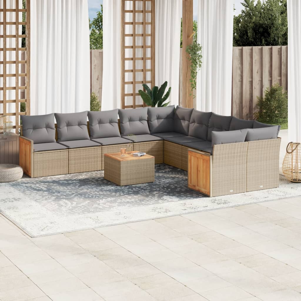 11-delige Tuinset met kussens poly rattan beige is nu te koop bij PeponiXL, paradijselijk wonen!