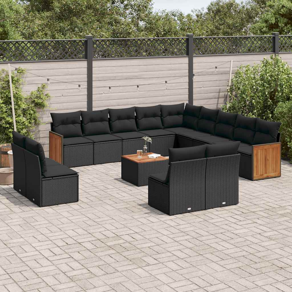 14-delige Loungeset met kussens poly rattan zwart is nu te koop bij PeponiXL, paradijselijk wonen!