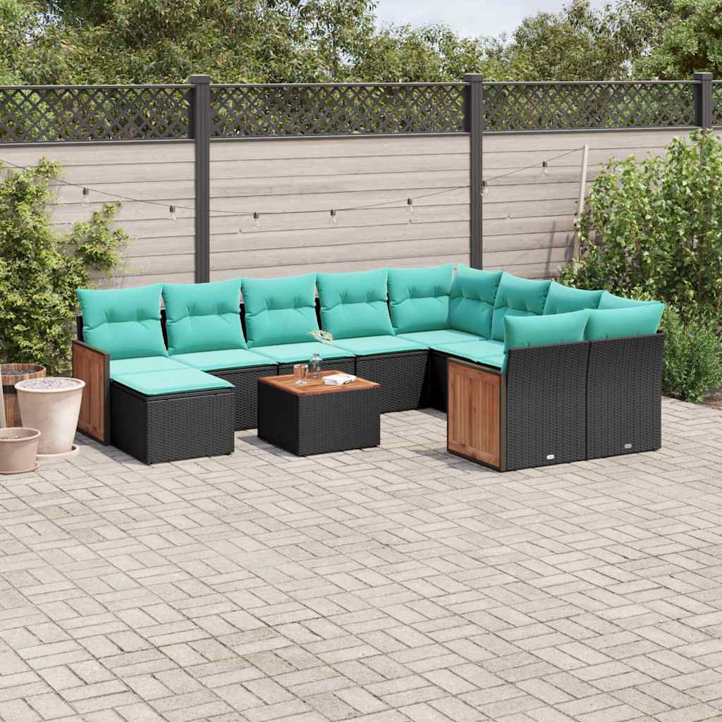 11-delige tuinbankset met kussens, zwart polyrotan is nu te koop bij PeponiXL, paradijselijk wonen!
