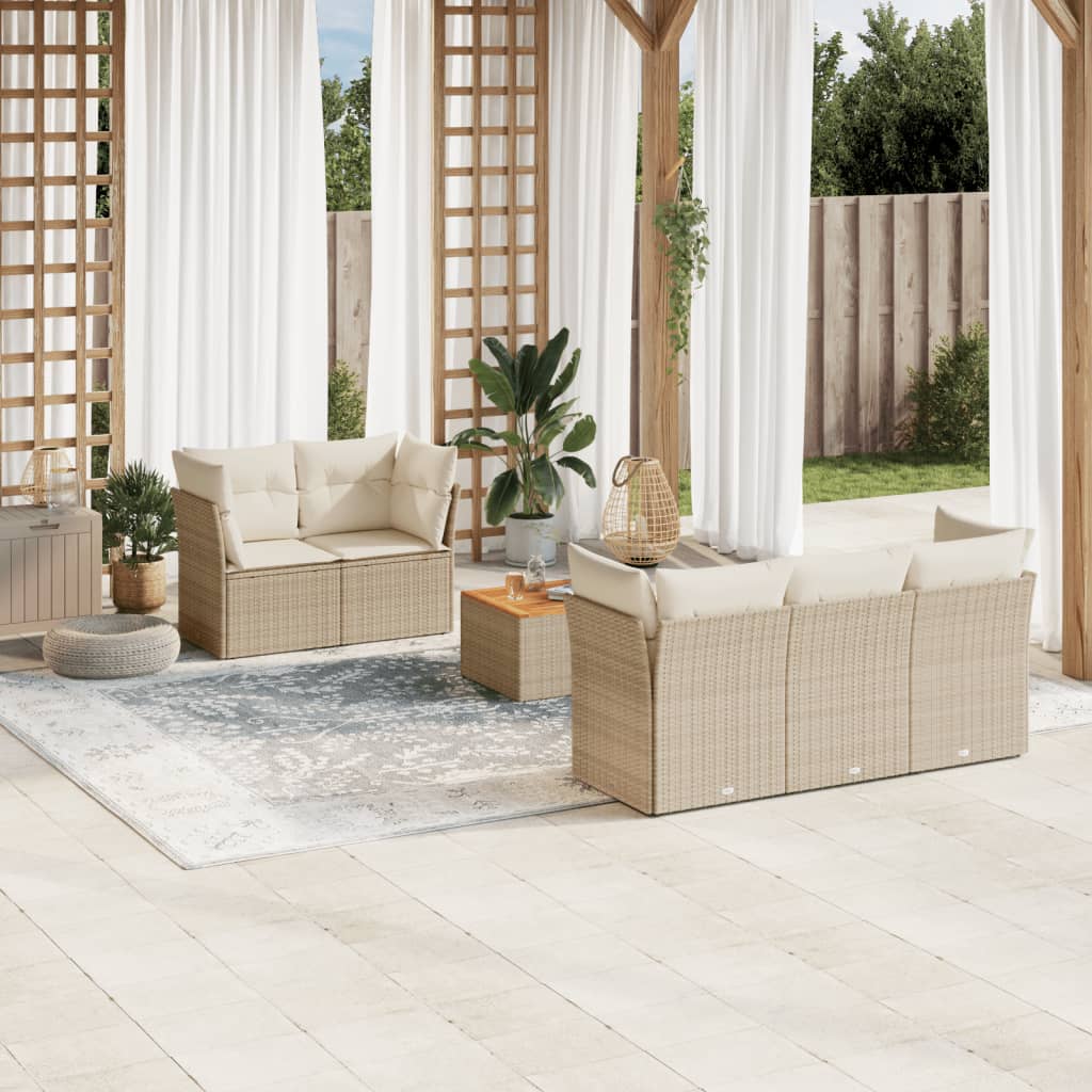 6-delige Loungeset met kussens poly rattan beige is nu te koop bij PeponiXL, paradijselijk wonen!