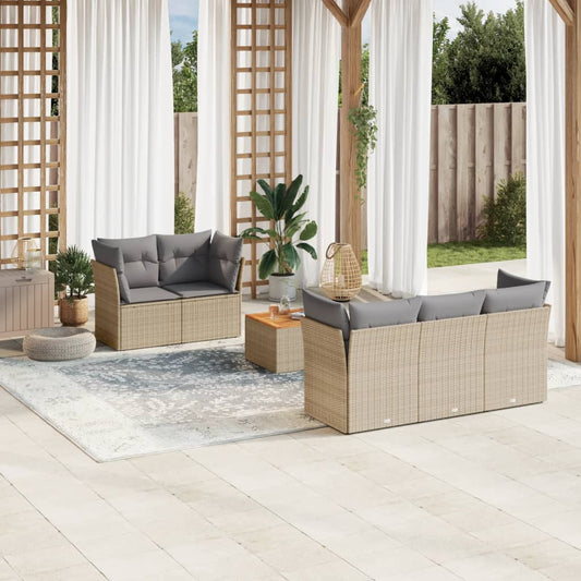 6-delige Loungeset met kussens poly rattan beige is nu te koop bij PeponiXL, paradijselijk wonen!