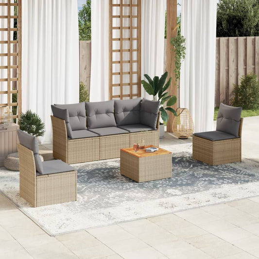 6-delige Loungeset met kussens poly rattan beige is nu te koop bij PeponiXL, paradijselijk wonen!