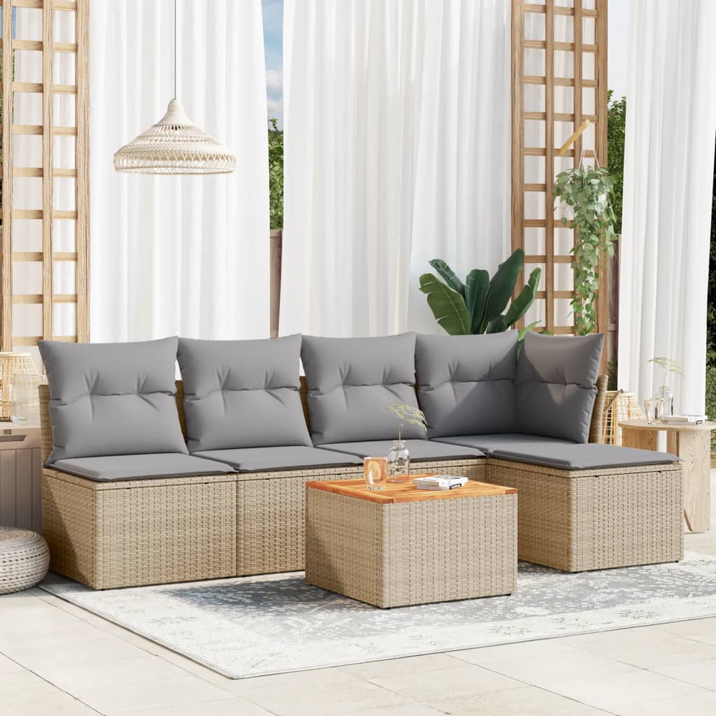 6-delige Loungeset met kussens poly rattan beige is nu te koop bij PeponiXL, paradijselijk wonen!