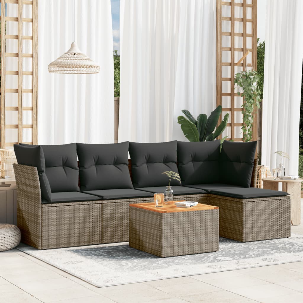 6-delige Loungeset met kussens poly rattan grijs is nu te koop bij PeponiXL, paradijselijk wonen!