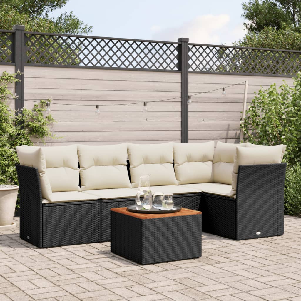 6-delige Loungeset met kussens poly rattan zwart is nu te koop bij PeponiXL, paradijselijk wonen!