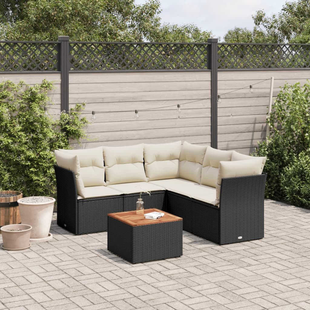 6-delige Loungeset met kussens poly rattan zwart is nu te koop bij PeponiXL, paradijselijk wonen!