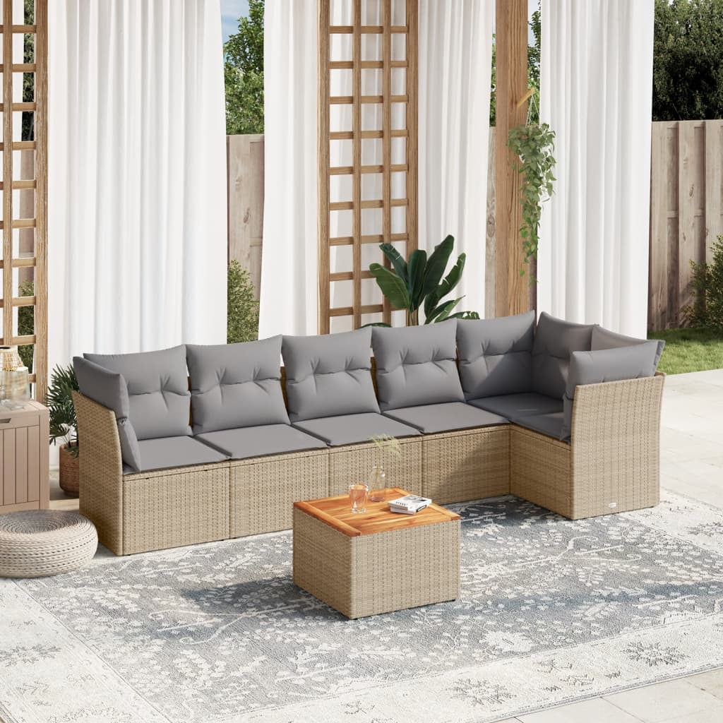 7-delige Loungeset met kussens poly rattan beige is nu te koop bij PeponiXL, paradijselijk wonen!