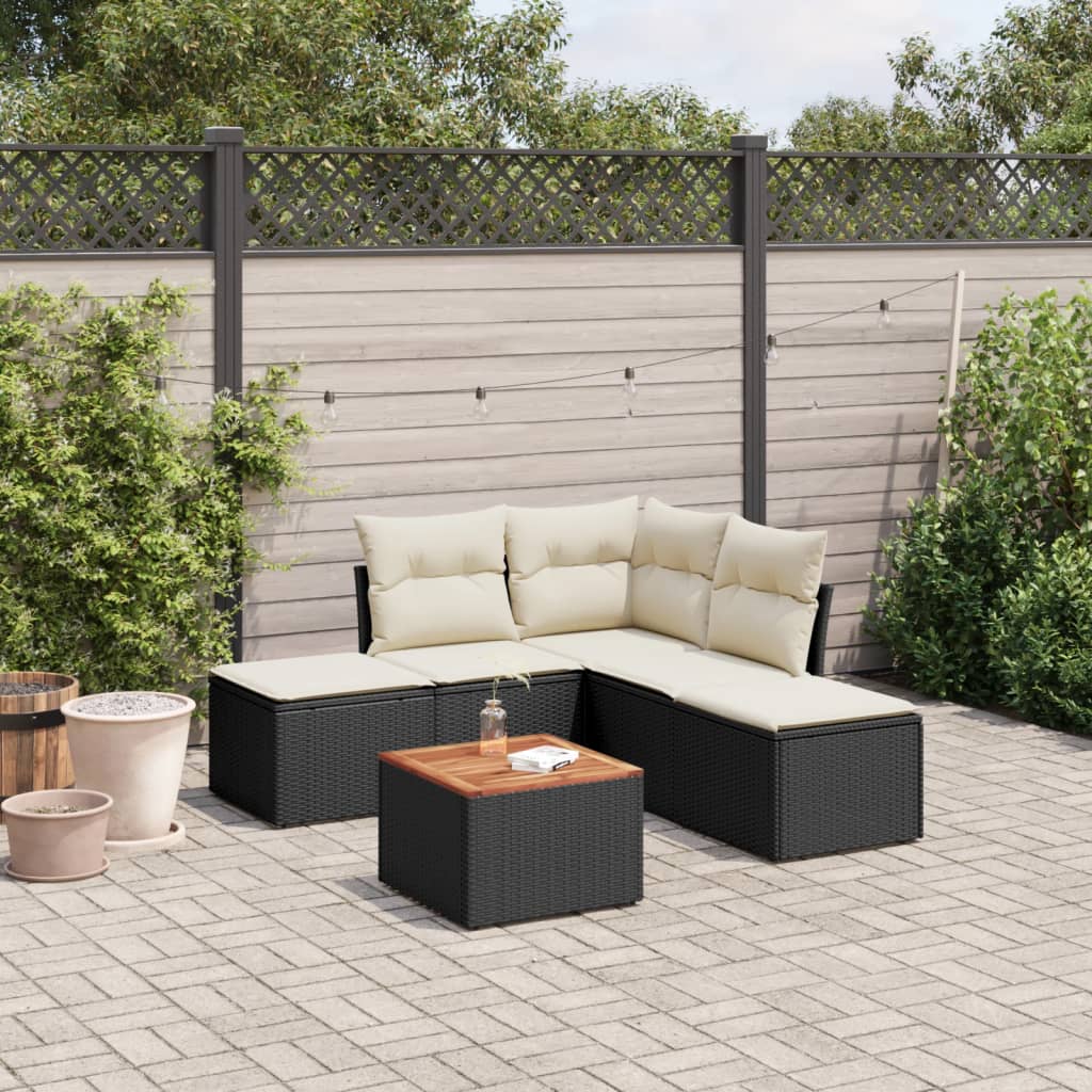 6-delige Loungeset met kussens poly rattan zwart is nu te koop bij PeponiXL, paradijselijk wonen!