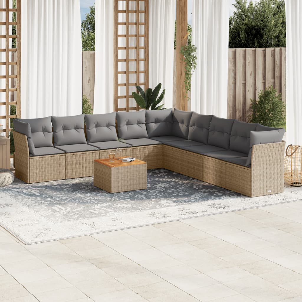 10-delige Loungeset met kussens poly rattan beige is nu te koop bij PeponiXL, paradijselijk wonen!