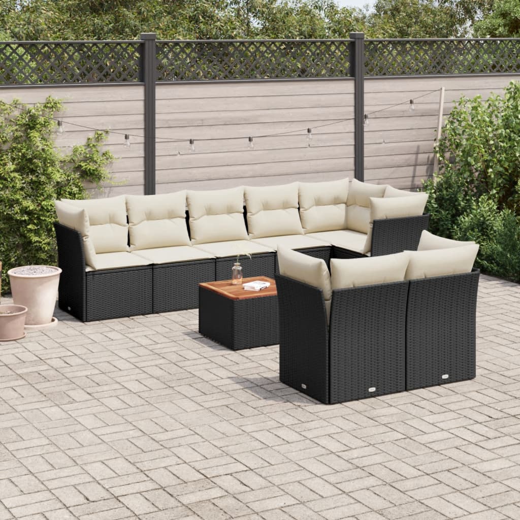 9-delige Loungeset met kussens poly rattan zwart is nu te koop bij PeponiXL, paradijselijk wonen!
