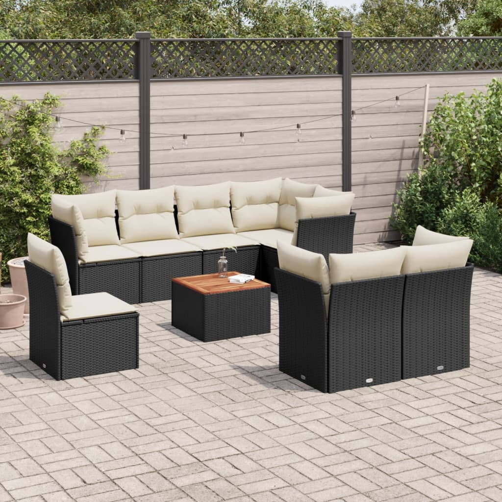 9-delige Loungeset met kussens poly rattan zwart is nu te koop bij PeponiXL, paradijselijk wonen!