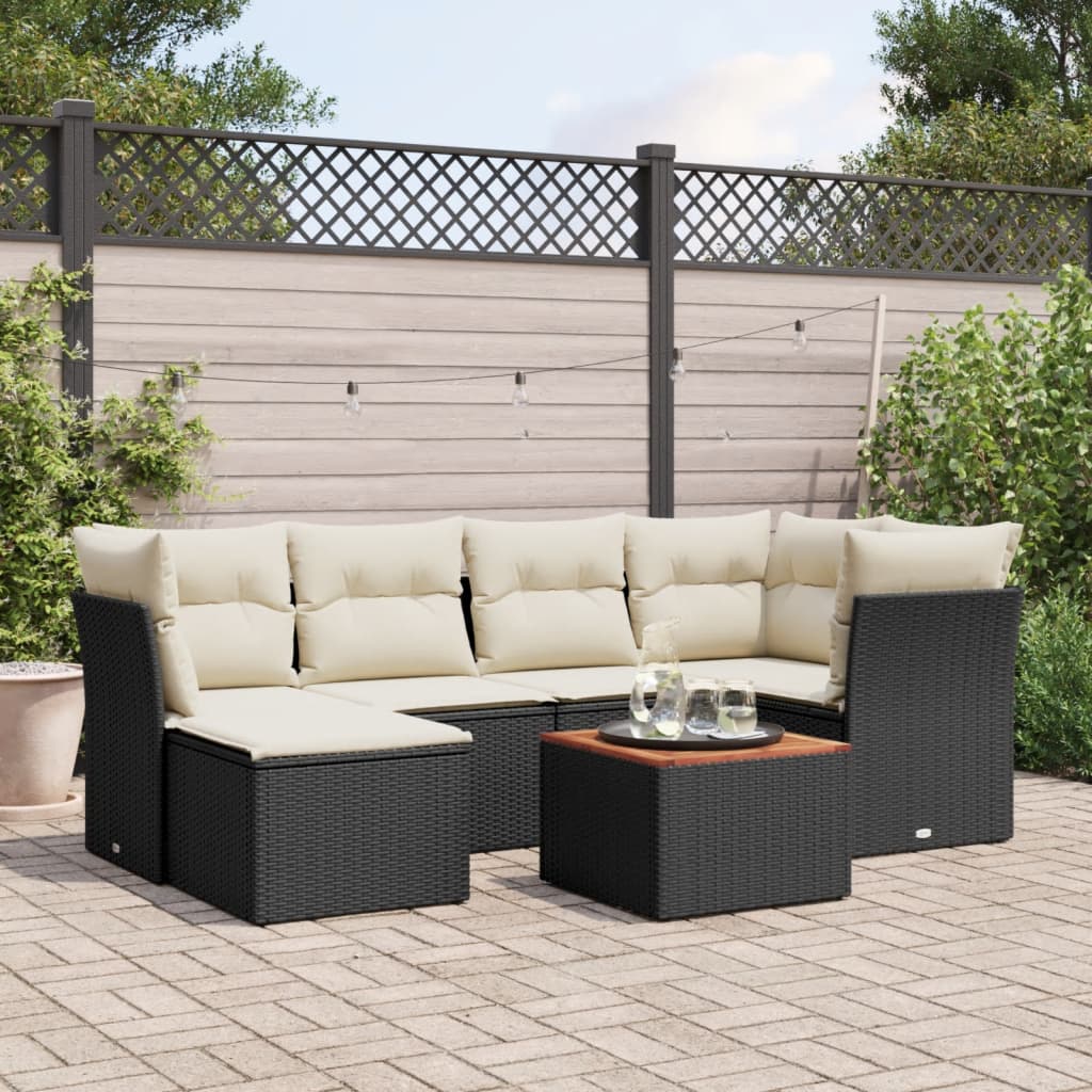 7-delige Loungeset met kussens poly rattan zwart is nu te koop bij PeponiXL, paradijselijk wonen!