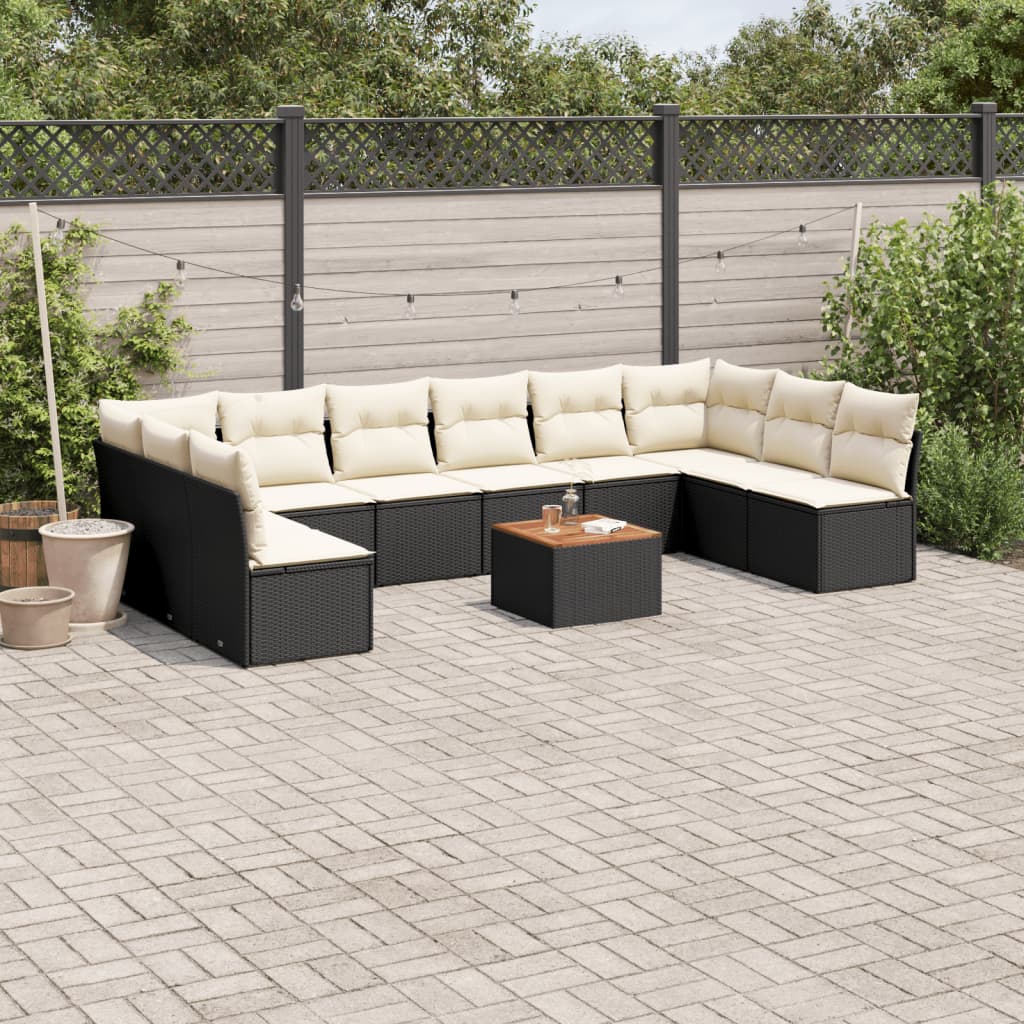 11-delige Loungeset met kussens poly rattan zwart is nu te koop bij PeponiXL, paradijselijk wonen!