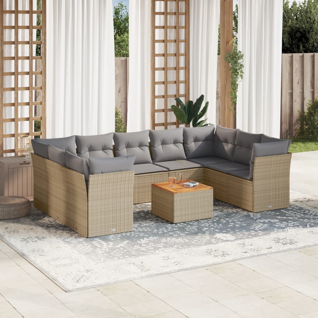 10-delige Loungeset met kussens poly rattan beige is nu te koop bij PeponiXL, paradijselijk wonen!