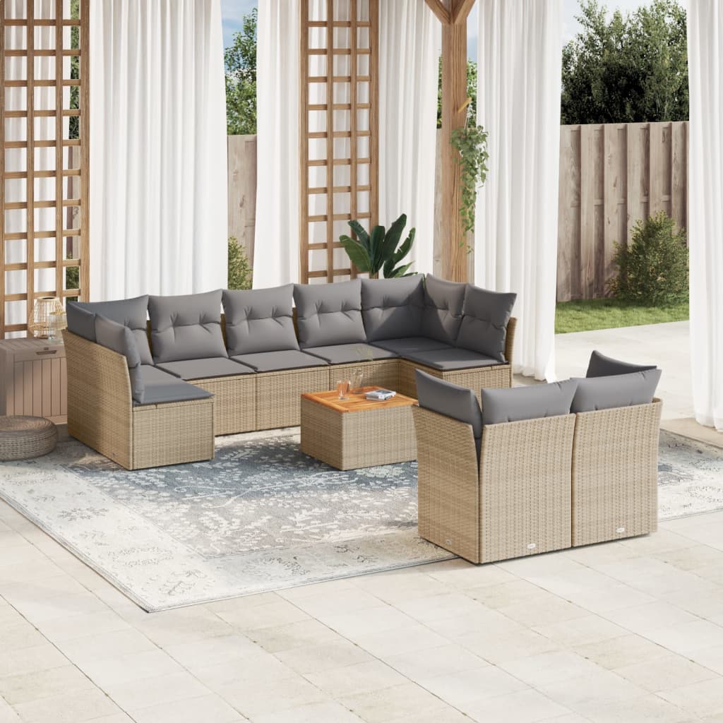 10-delige Loungeset met kussens poly rattan beige is nu te koop bij PeponiXL, paradijselijk wonen!