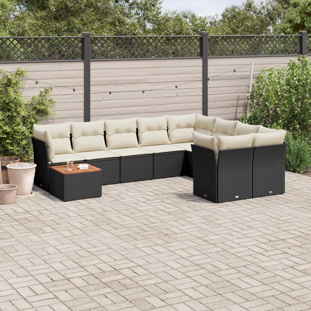 10-delige Loungeset met kussens poly rattan zwart is nu te koop bij PeponiXL, paradijselijk wonen!