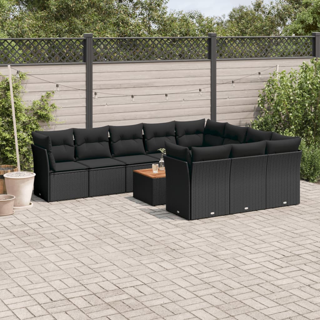 11-delige Loungeset met kussens poly rattan zwart is nu te koop bij PeponiXL, paradijselijk wonen!