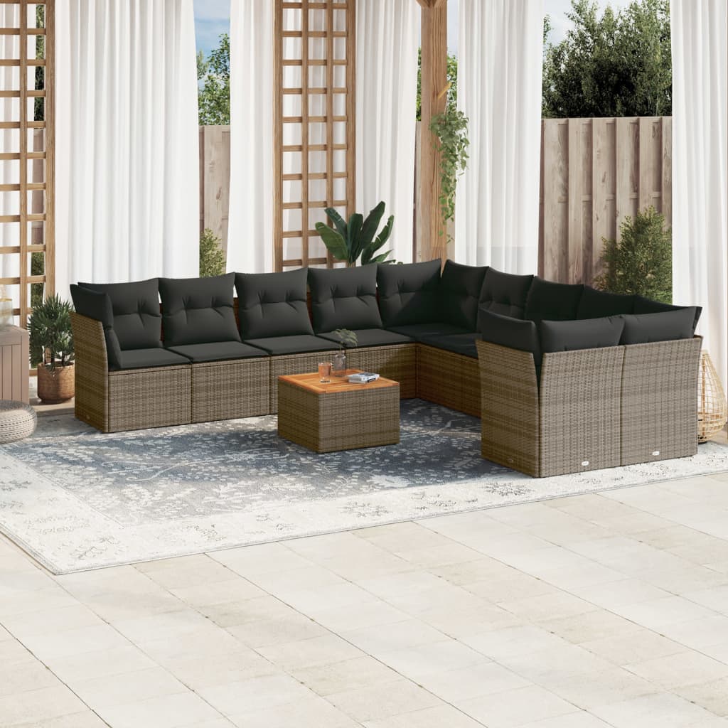 11-delige Loungeset met kussens poly rattan grijs is nu te koop bij PeponiXL, paradijselijk wonen!