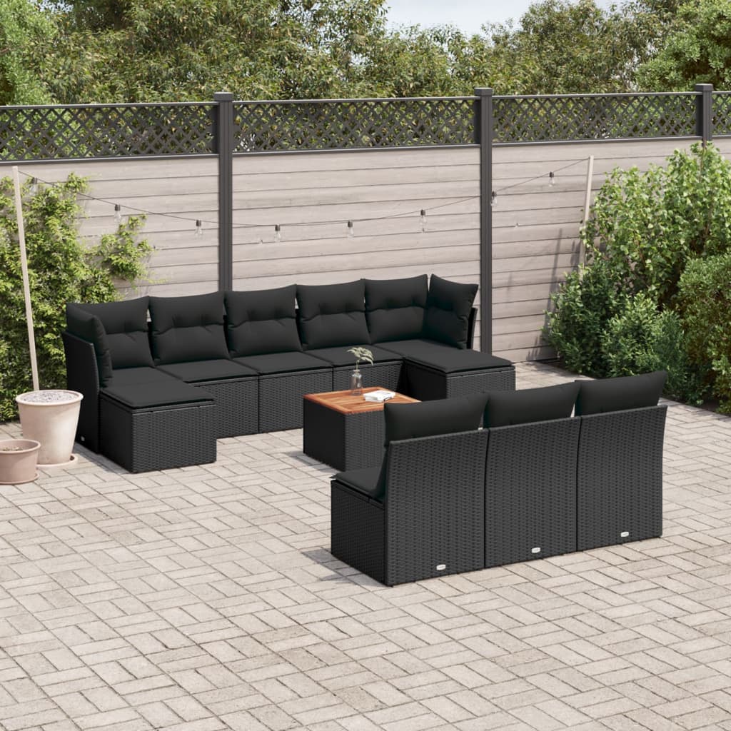 11-delige Loungeset met kussens poly rattan zwart is nu te koop bij PeponiXL, paradijselijk wonen!