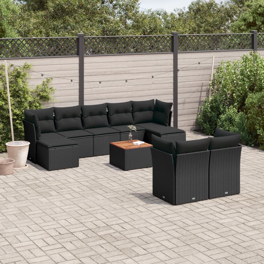 10-delige Loungeset met kussens poly rattan zwart is nu te koop bij PeponiXL, paradijselijk wonen!