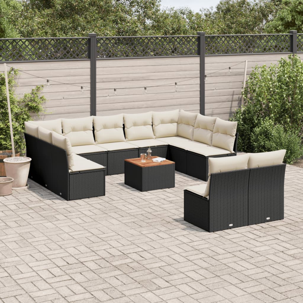 12-delige Loungeset met kussens poly rattan zwart is nu te koop bij PeponiXL, paradijselijk wonen!