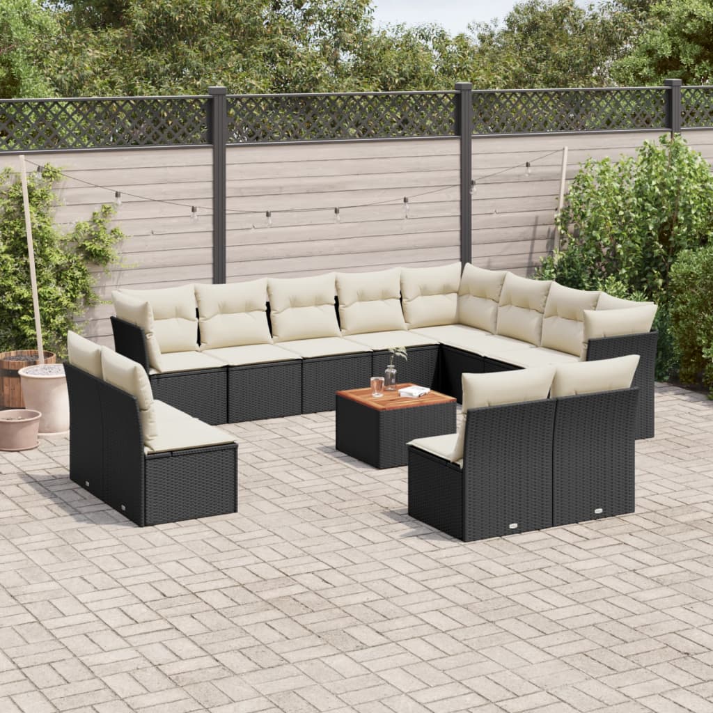 13-delige Loungeset met kussens poly rattan zwart is nu te koop bij PeponiXL, paradijselijk wonen!