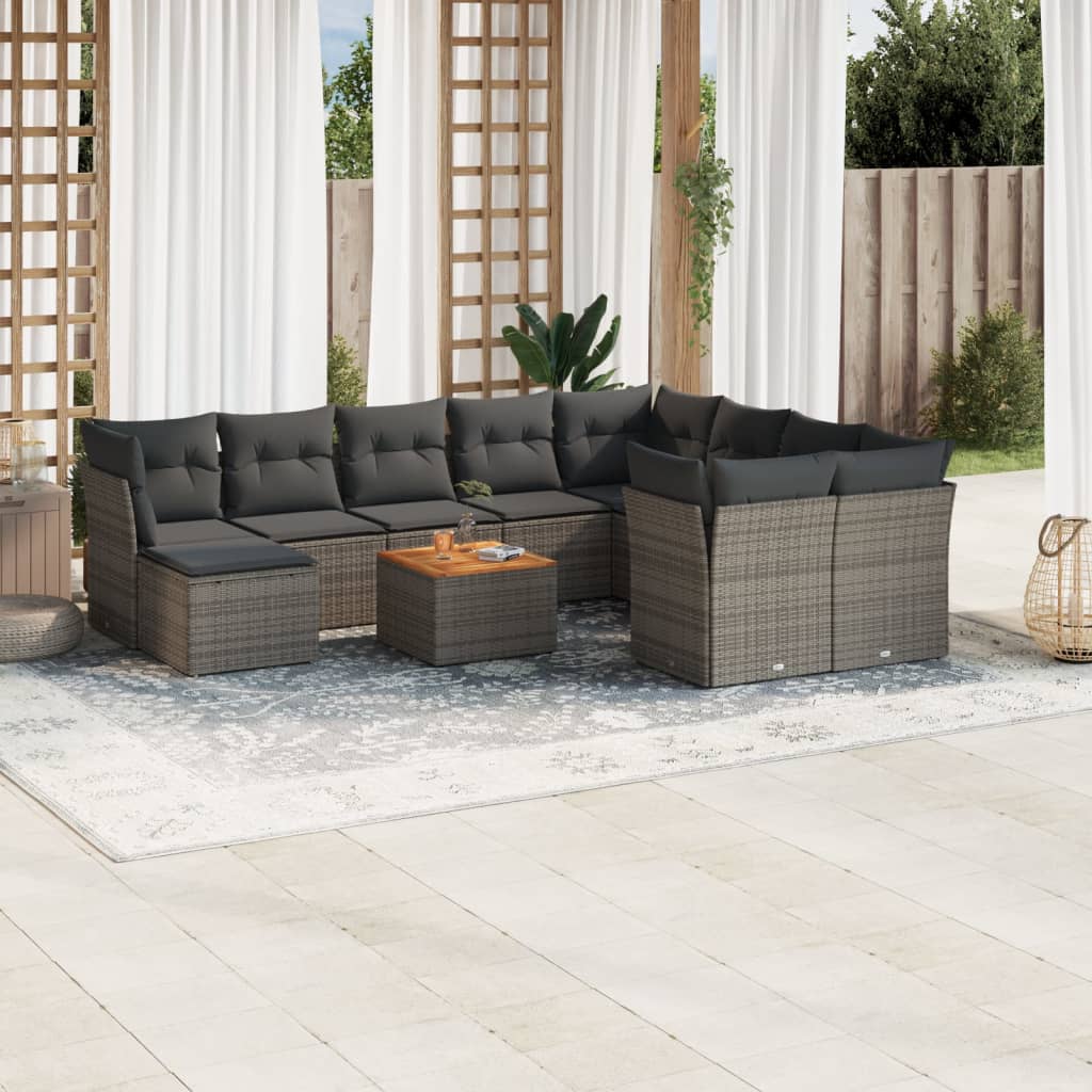 11-delige Loungeset met kussens poly rattan grijs is nu te koop bij PeponiXL, paradijselijk wonen!