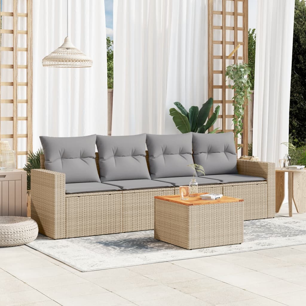 5-delige Loungeset met kussens poly rattan beige is nu te koop bij PeponiXL, paradijselijk wonen!