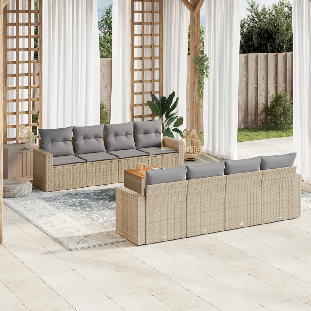 9-delige Loungeset met kussens poly rattan beige is nu te koop bij PeponiXL, paradijselijk wonen!