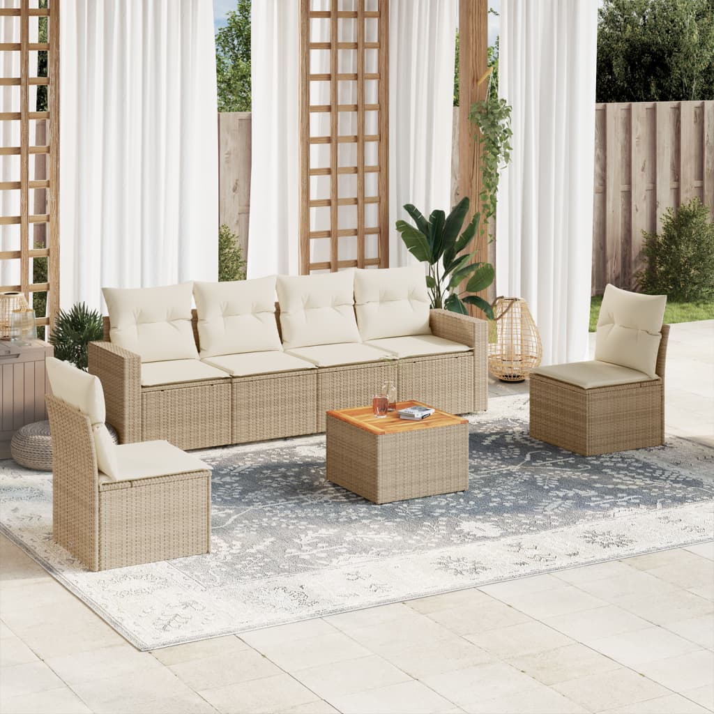7-delige Loungeset met kussens poly rattan beige is nu te koop bij PeponiXL, paradijselijk wonen!