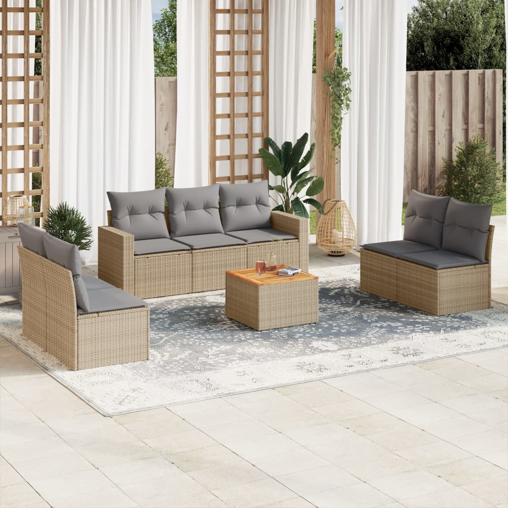 8-delige Loungeset met kussens poly rattan beige is nu te koop bij PeponiXL, paradijselijk wonen!
