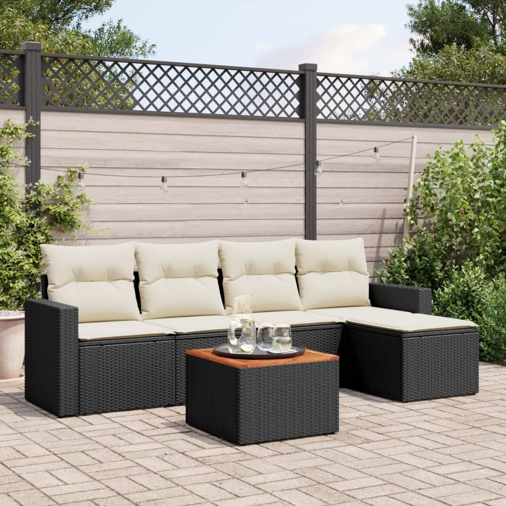 6-delige Loungeset met kussens poly rattan zwart is nu te koop bij PeponiXL, paradijselijk wonen!