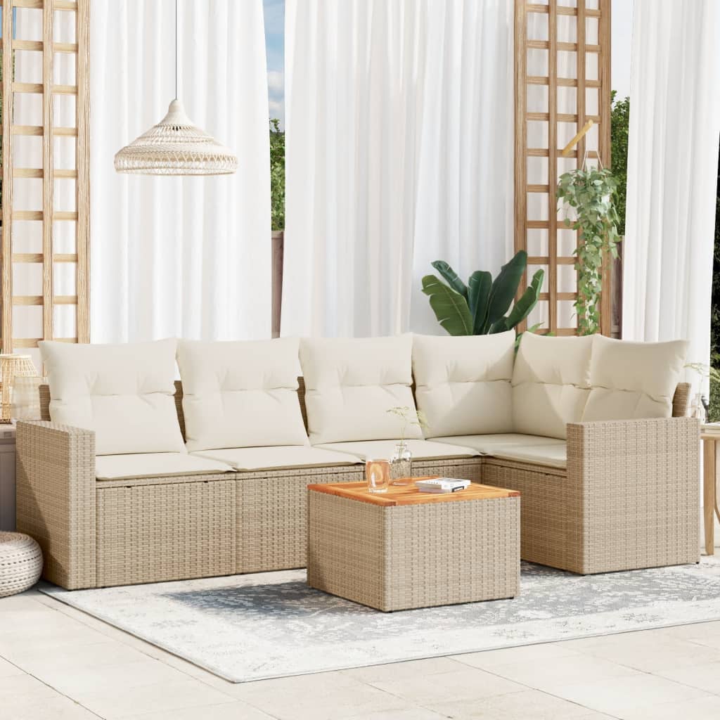 6-delige Loungeset met kussens poly rattan beige is nu te koop bij PeponiXL, paradijselijk wonen!