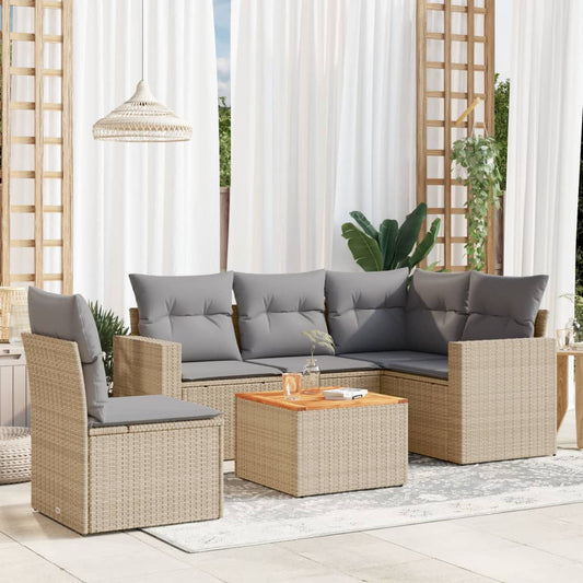 6-delige Loungeset met kussens poly rattan beige is nu te koop bij PeponiXL, paradijselijk wonen!