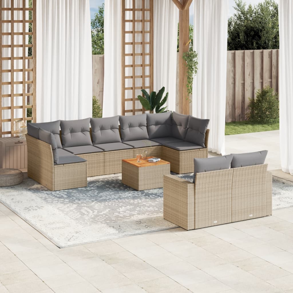 10-delige Loungeset met kussens poly rattan beige is nu te koop bij PeponiXL, paradijselijk wonen!