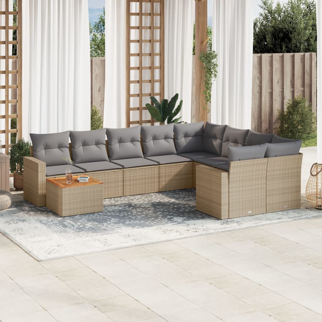 10-delige Loungeset met kussens poly rattan beige is nu te koop bij PeponiXL, paradijselijk wonen!