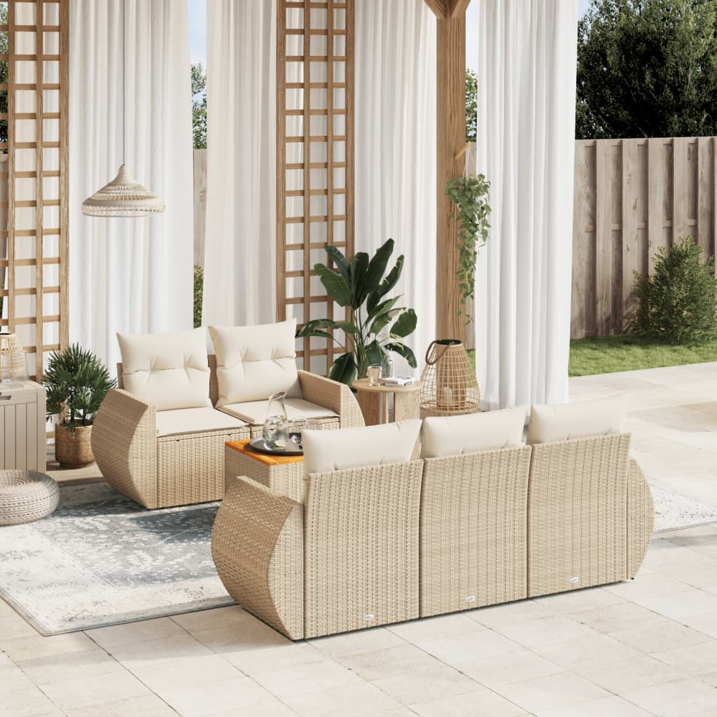 6-delige Loungeset met kussens poly rattan beige is nu te koop bij PeponiXL, paradijselijk wonen!