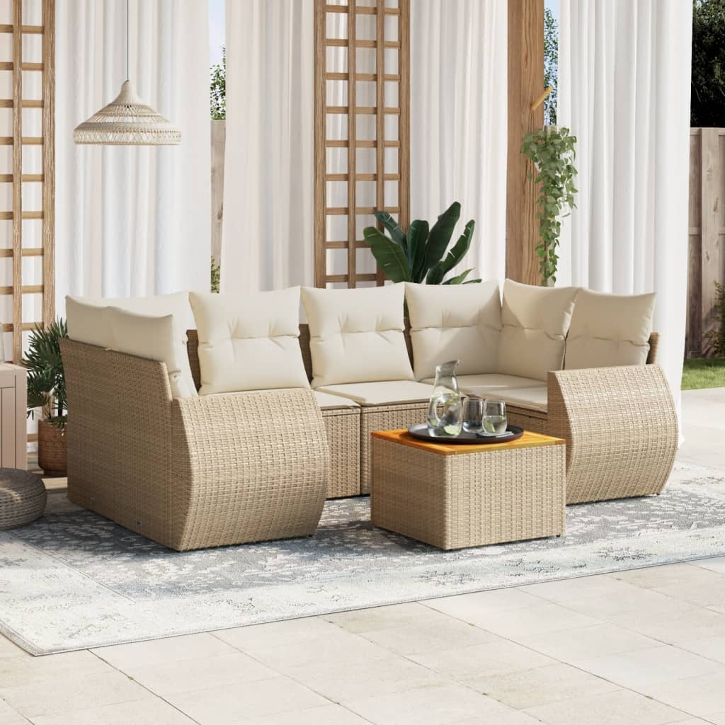 7-delige Loungeset met kussens poly rattan beige is nu te koop bij PeponiXL, paradijselijk wonen!