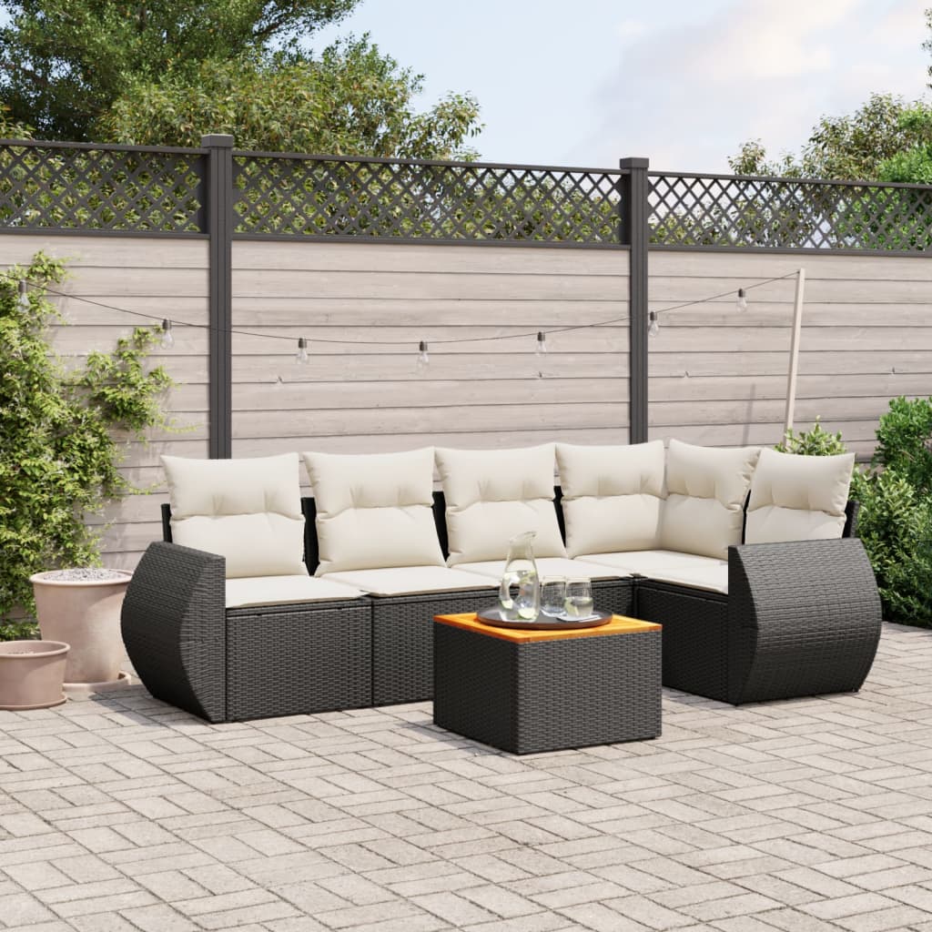 6-delige Loungeset met kussens poly rattan zwart is nu te koop bij PeponiXL, paradijselijk wonen!