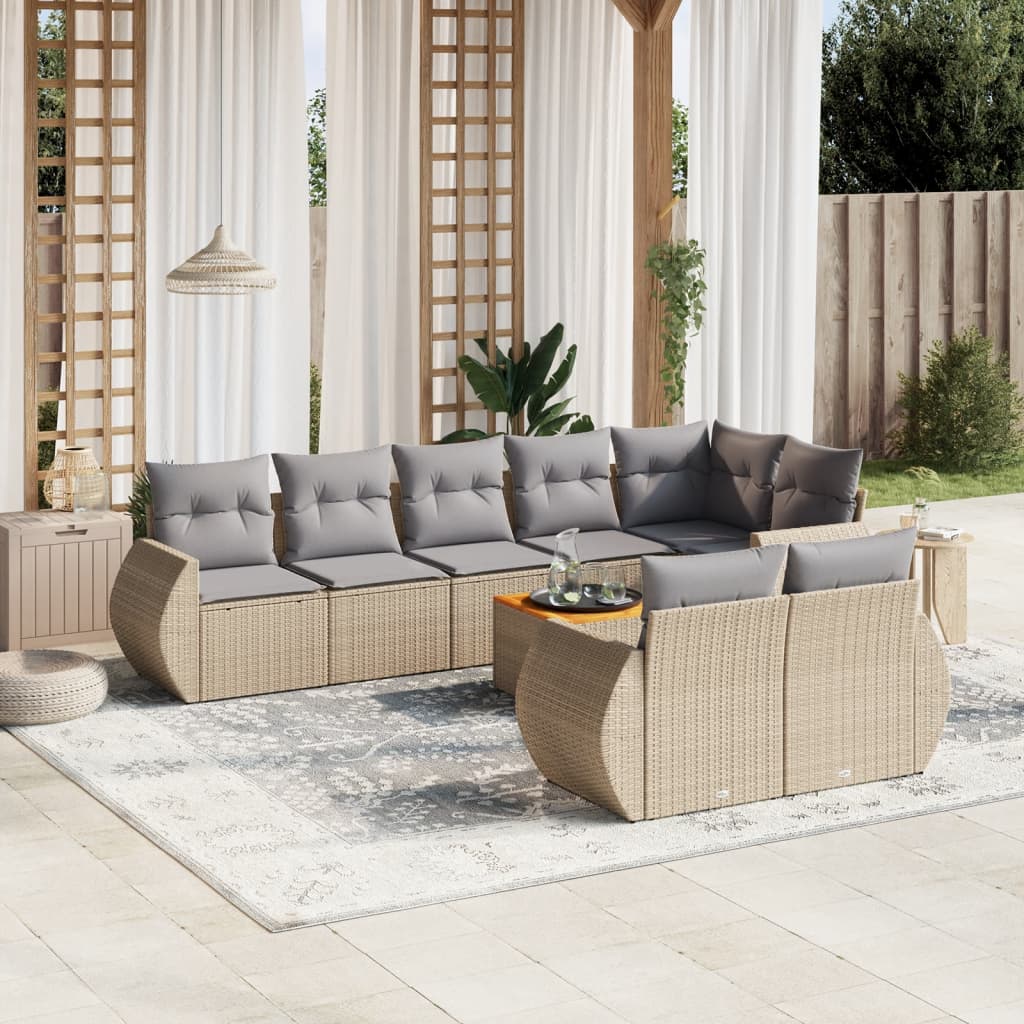 9-delige Loungeset met kussens poly rattan beige is nu te koop bij PeponiXL, paradijselijk wonen!