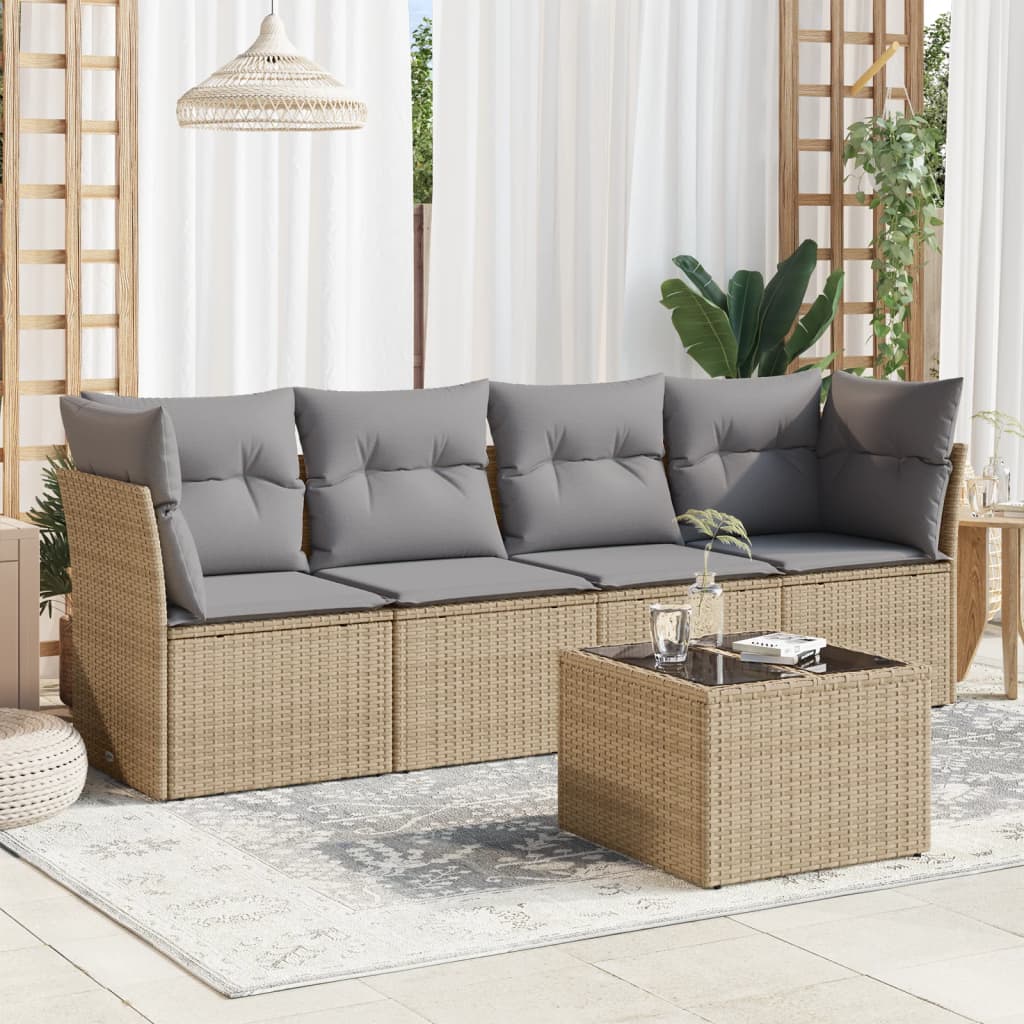 5-delige Loungeset met kussens poly rattan beige is nu te koop bij PeponiXL, paradijselijk wonen!