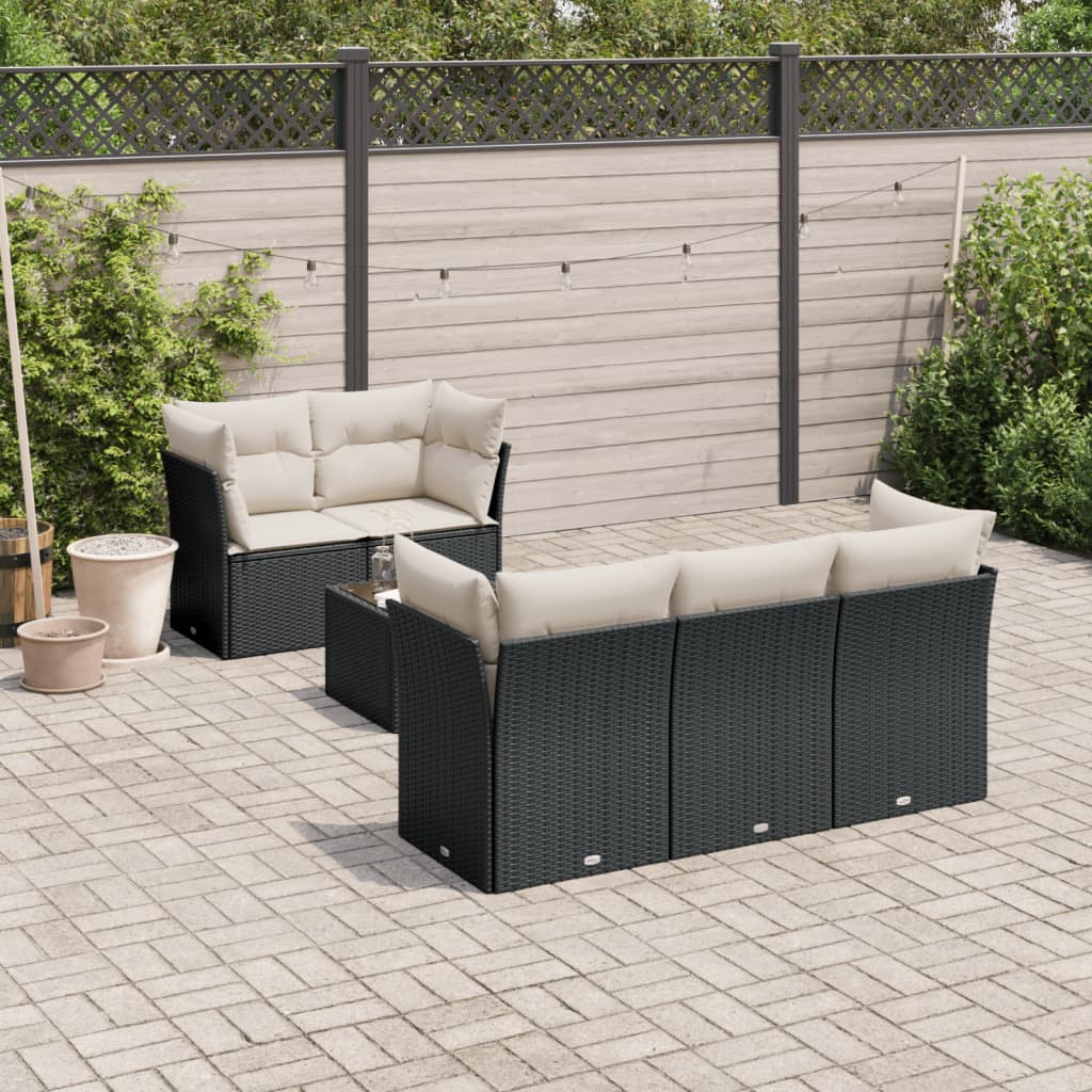 7-delige Loungeset met kussens poly rattan zwart is nu te koop bij PeponiXL, paradijselijk wonen!