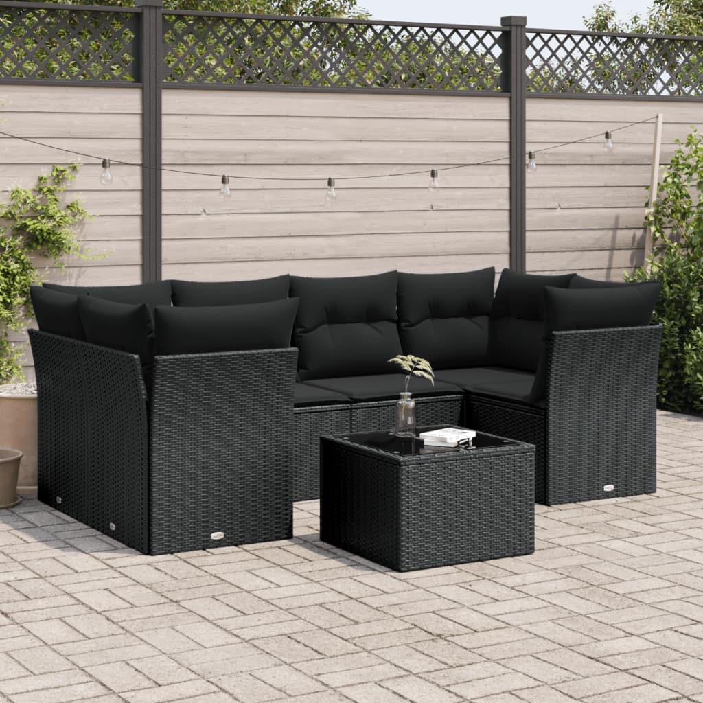 7-delige Loungeset met kussens poly rattan zwart is nu te koop bij PeponiXL, paradijselijk wonen!