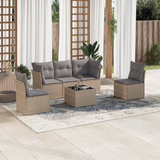 6-delige Loungeset met kussens poly rattan beige is nu te koop bij PeponiXL, paradijselijk wonen!