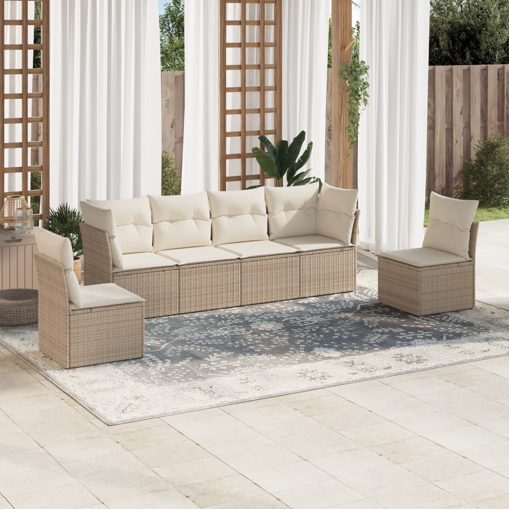 6-delige Loungeset met kussens poly rattan beige is nu te koop bij PeponiXL, paradijselijk wonen!