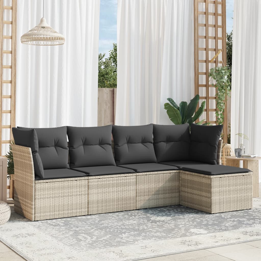 5-delige Loungeset met kussens poly rattan lichtgrijs is nu te koop bij PeponiXL, paradijselijk wonen!