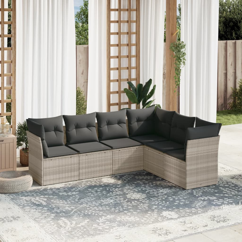 6-delige Loungeset met kussens poly rattan lichtgrijs is nu te koop bij PeponiXL, paradijselijk wonen!
